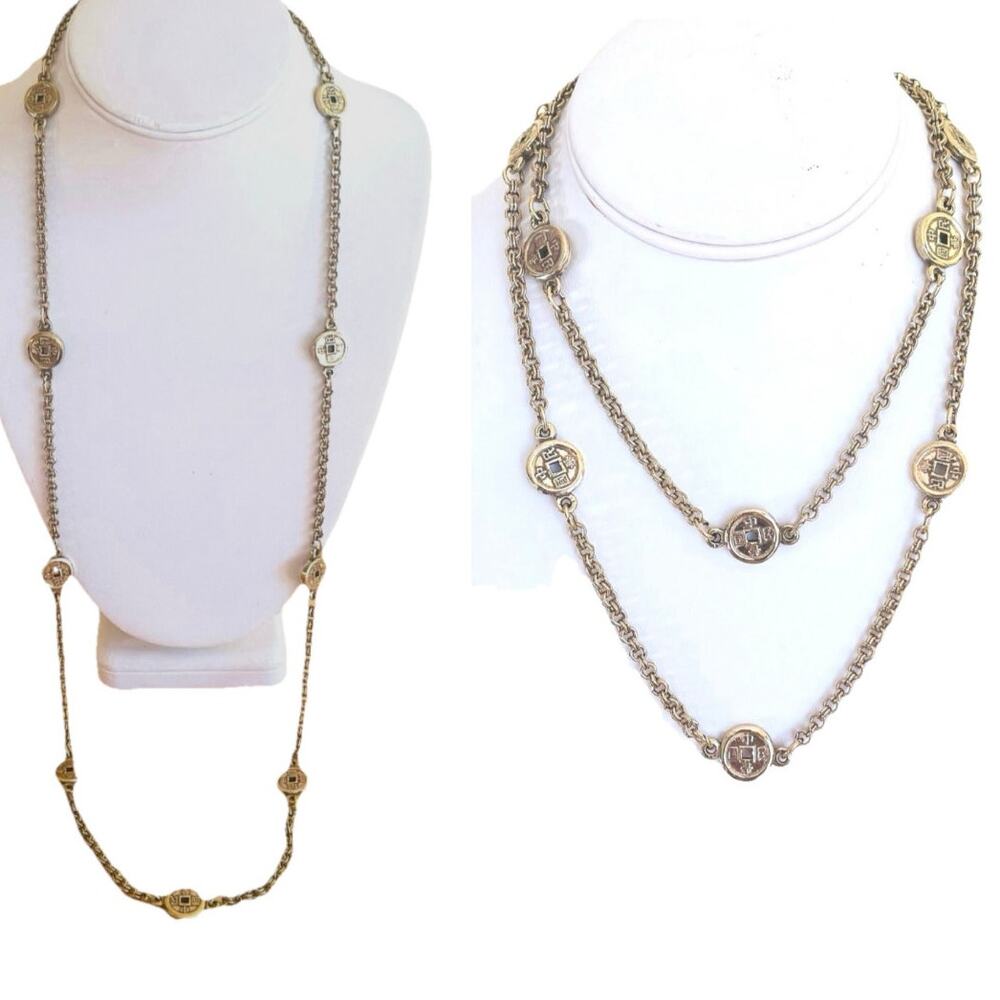 Vtg Anne Klein Accessocraft Station Medallion Chain Necklace Long Coin Statement